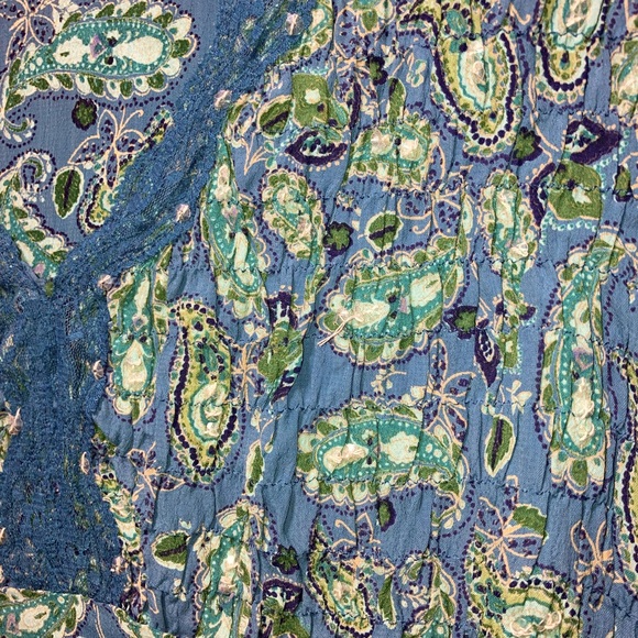 Vintage ALC XL Flowy Sleeve Embellished Chest Blouse Blue Paisley 13035 - Picture 8 of 9